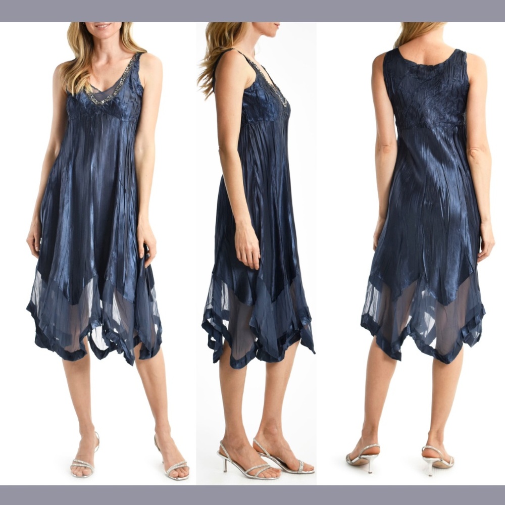 NWD Komarov‎ [ PLUS 2X ] Embellished V-neck Asymmetrical Dress